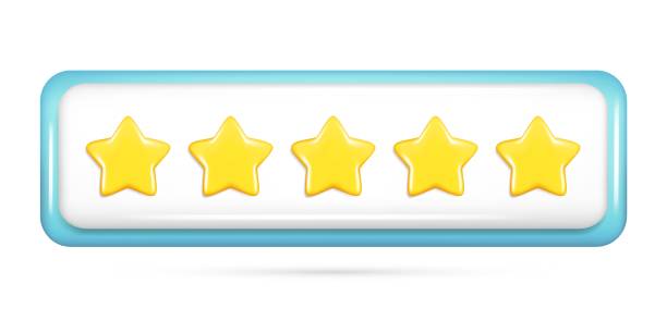 istock Realistic 3d rating feedback with 5 golden stars. Customer 3d glossy cartoon best quality review, user rating, feedback score icon, five-point scale. Vector illustration isolated on white background 1654196284