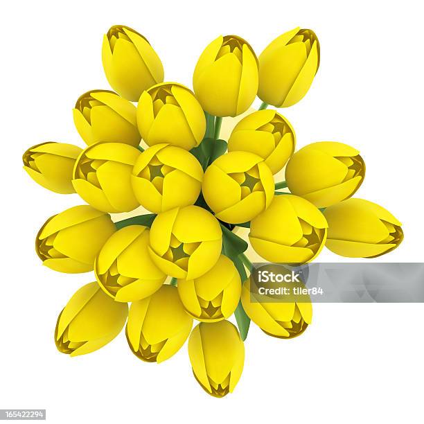 Top View Bouquet Of Yellow Tulips In Vase Isolated Stock Photo - Download Image Now - Bouquet, Clipping Path, Cut Out