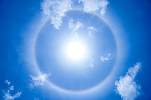 A halo formed around the Sun due to Cirrostratus clouds, composed of ice crystals