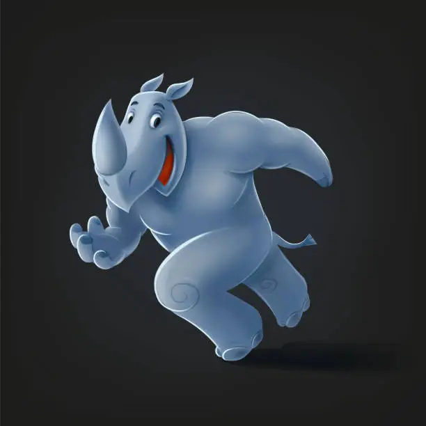 Vector illustration of illustration cartoon rhino runs smiling