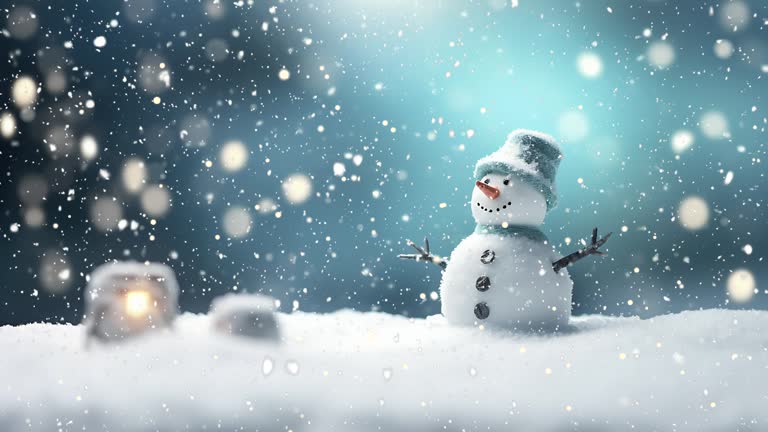 snow man standing with drop snow chrisms animation