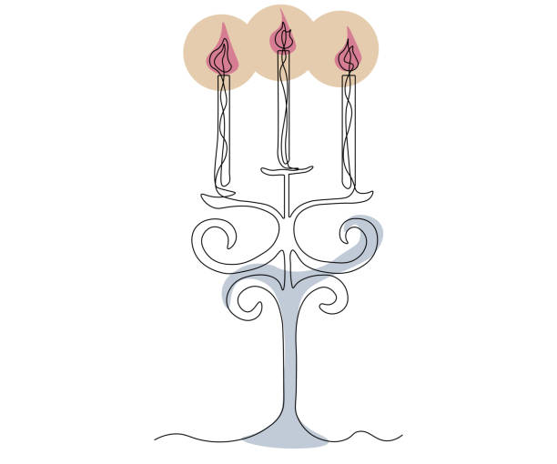 istock abstract Vintage Candelabra, Candle Holder with Burning Candles Continuous One Line Drawing 1654264188