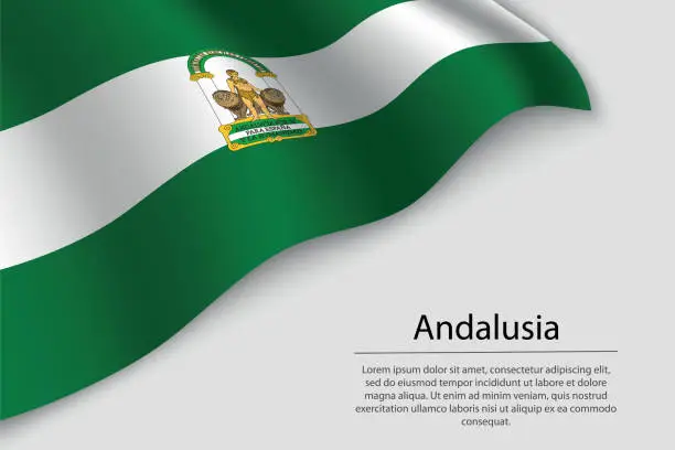 Vector illustration of Wave flag of Andalusia is a region of Spain. Banner or ribbon