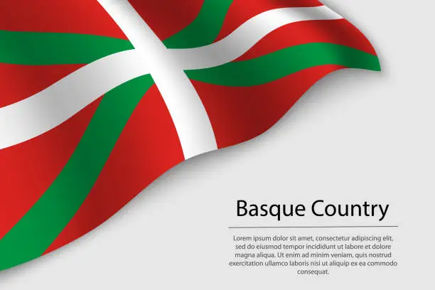 Vector illustration of Wave flag of Basque Country is a region of Spain. Banner or ribbon