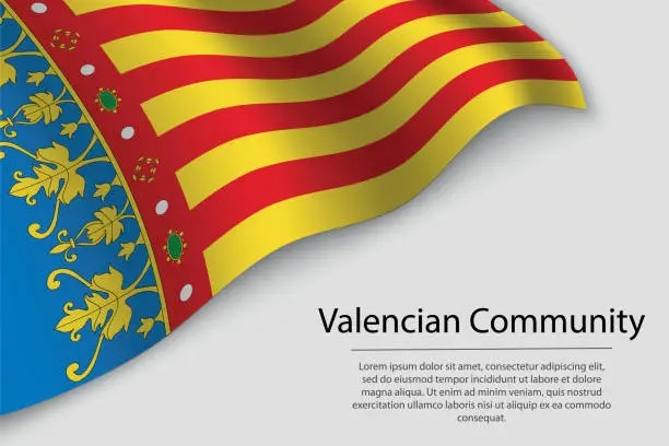 Vector illustration of Wave flag of Valencian Community is a region of Spain. Banner or ribbon