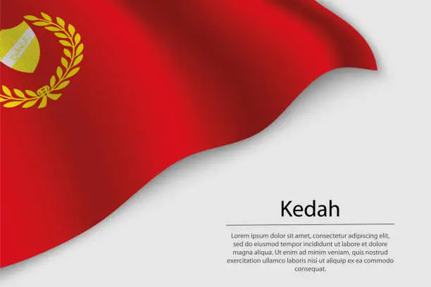Vector illustration of Wave flag of Kedah is a region of Malaysia