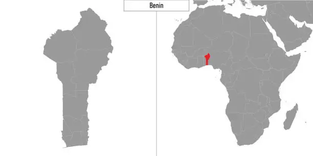 Vector illustration of map of Benin and location on Africa map