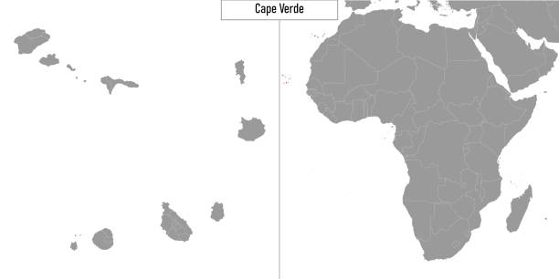 map of Cape Verde and location on Africa map map of Cape Verde and location on Africa map. Vector illustration cape verde stock illustrations