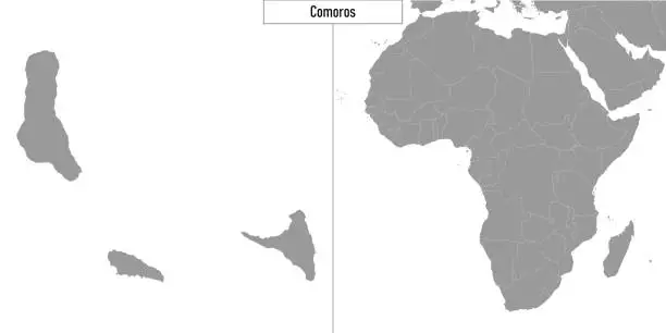 Vector illustration of map of Comoros and location on Africa map