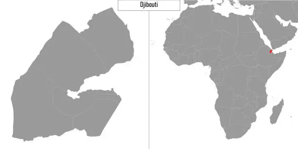 Vector illustration of map of Djibouti and location on Africa map