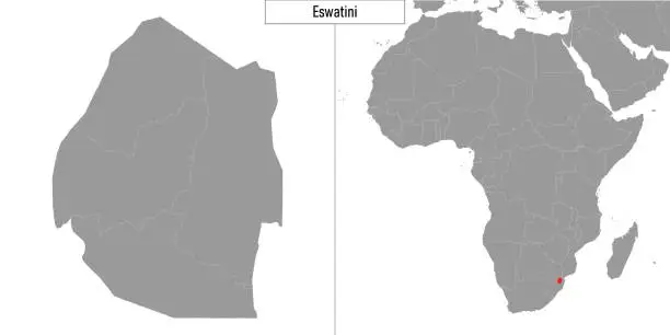 Vector illustration of map of Eswatini and location on Africa map