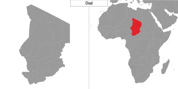 Vector illustration of map of Chad and location on Africa map