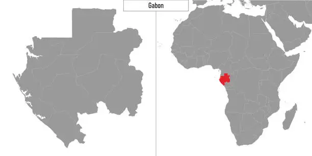 Vector illustration of map of Gabon and location on Africa map