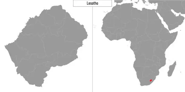 Vector illustration of map of Lesotho and location on Africa map