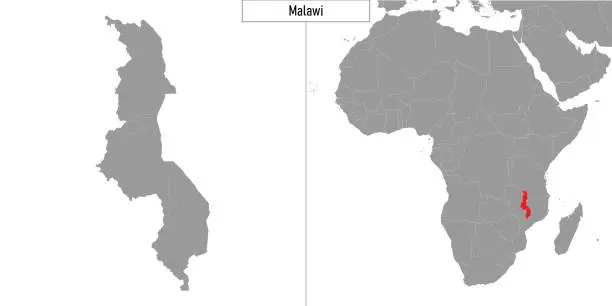 Vector illustration of map of Malawi and location on Africa map