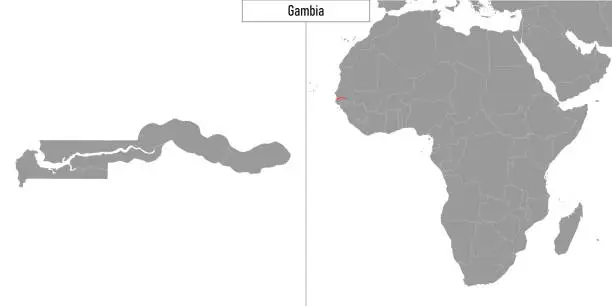 Vector illustration of map of Gambia and location on Africa map