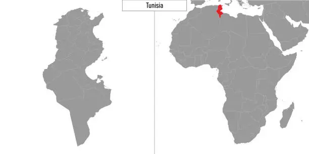 Vector illustration of map of Tunisia and location on Africa map