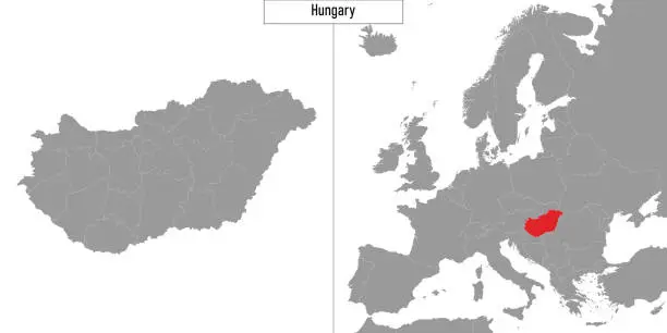 Vector illustration of map of Hungary and location on Europe map
