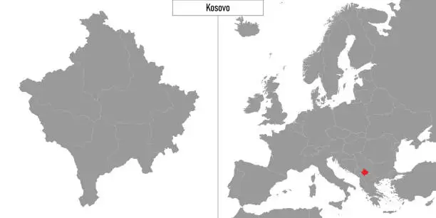 Vector illustration of map of Kosovo and location on Europe map