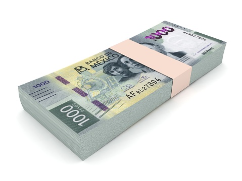 Stack of 1000 Nigerian Naira notes. 3D rendering of bundles of banknotes