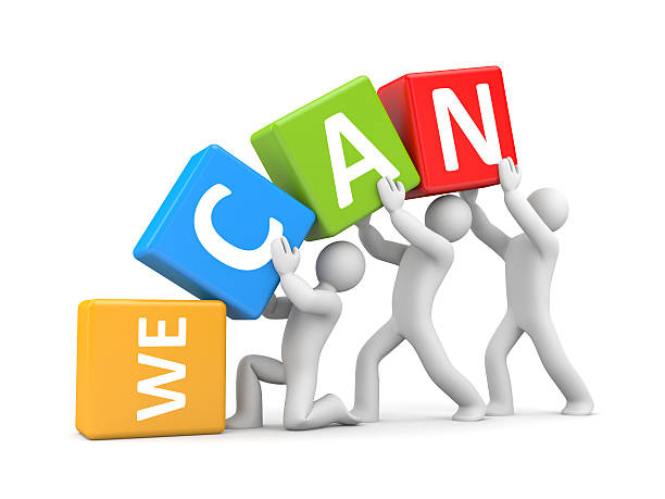 3D model of three people carrying a yes we can sign