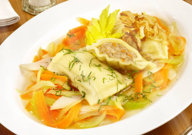 istock Maultaschen with Meat Stock, Vegetables and Onions 1654329938