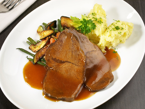 Braised Beef Roast with Vegetables and mashed Potatos
