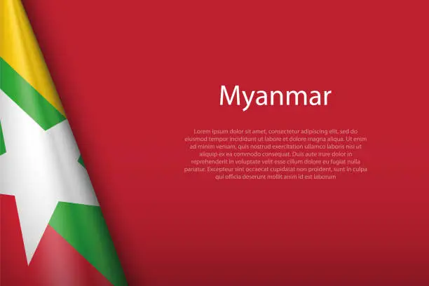 Vector illustration of national flag Myanmar isolated on background with copyspace