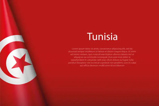 Vector illustration of national flag Tunisia isolated on background with copyspace