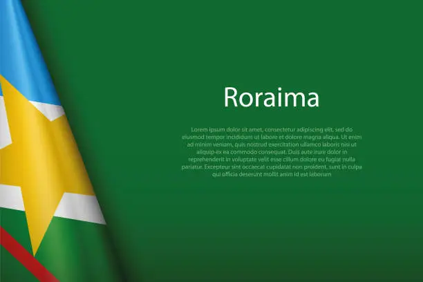 Vector illustration of flag Roraima, state of Brazil, isolated on background with copyspace