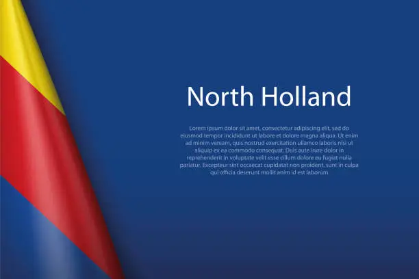 Vector illustration of flag North Holland, state of Netherlands, isolated on background with copyspace