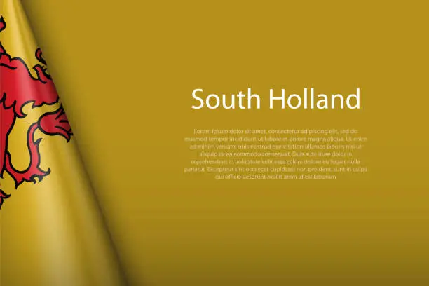 Vector illustration of flag South Holland, state of Netherlands, isolated on background with copyspace