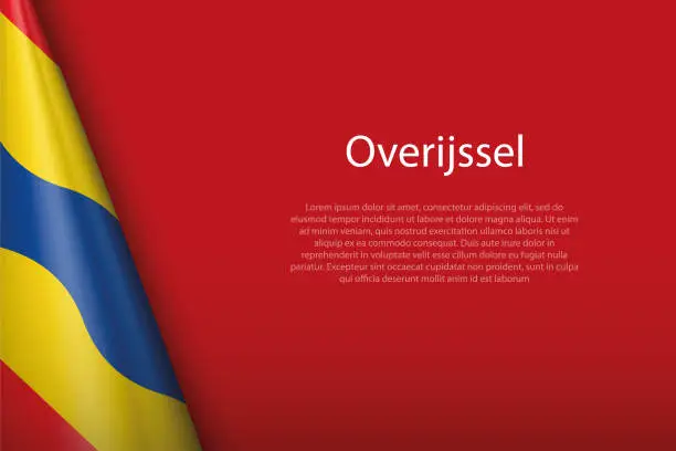 Vector illustration of flag Overijssel, state of Netherlands, isolated on background with copyspace