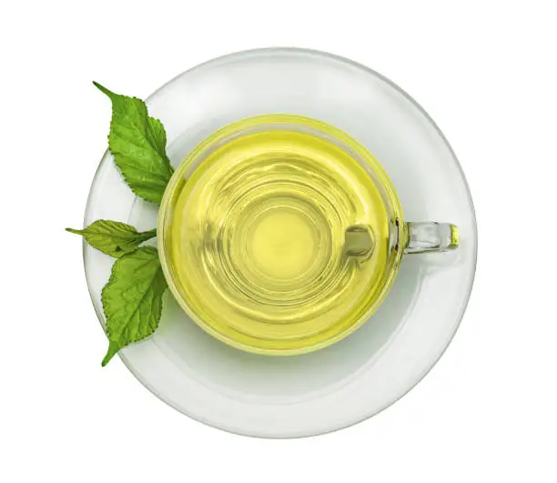 green tea with transparent cup isolated on white background ,include clipping path