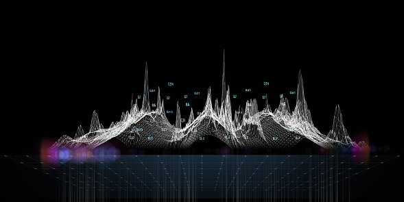 Abstract  background wireframe a sinusoid graph from white grid on black. Technology polygonaly with lines  concept  in virtual space. Banner for business, science and technology data analytics. Big Data.