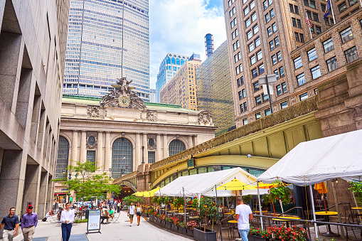 New York, New York, USA - July 27, 2023: Grand Central Terminal and Park Avenue during summer day