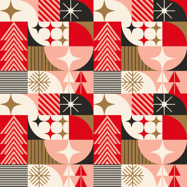 stockillustraties, clipart, cartoons en iconen met seamless holiday retro pattern - inpakpapier