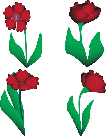 Red Flower Set 4 Pictures Vector Illustration use for art job, etc.