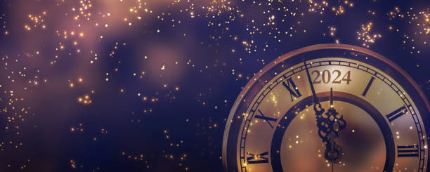 istock happy new year 2024 countdown clock on abstract glittering midnight sky with copy space, festive party invitation card concept for new years eve 1654517102