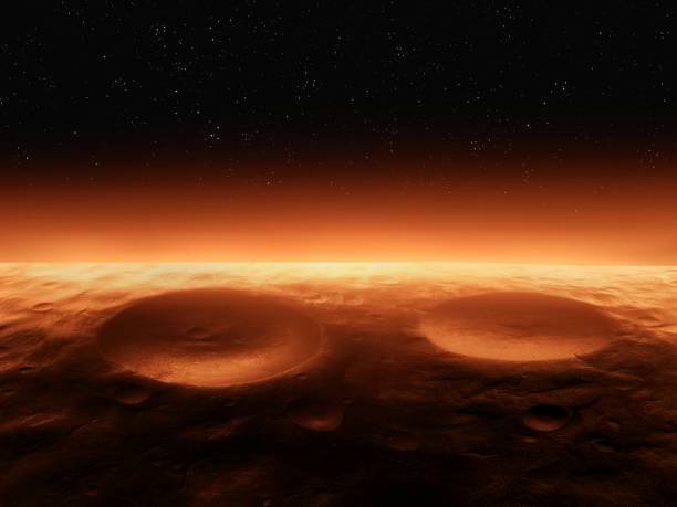 istock Two large impact craters on the surface of the planet. 1654523457