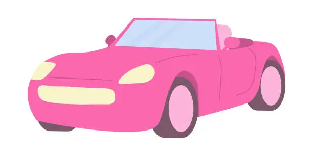 Vector illustration of pink convertible car, classic car. vector convertible car