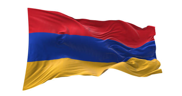armenia flag waving isolated on white background. - ermeni bayrağı stok fotoğraflar ve resimler