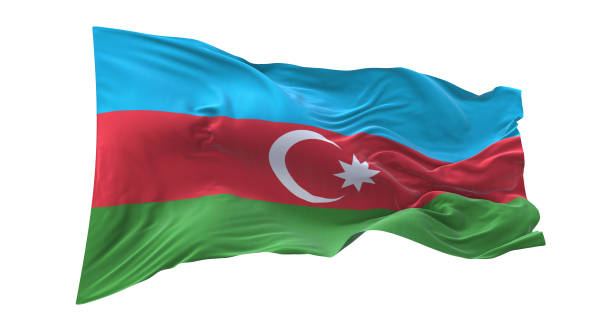 aserbaidschanische flagge weht isoliert auf weißem hintergrund. - azerbaijan flag stock-fotos und bilder