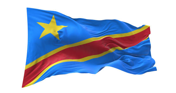 флаг доктора конго развевается изолированно на белом фоне. - congolese flag стоковые фото и изображения