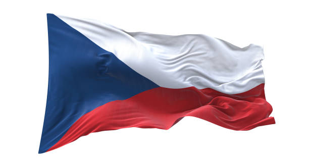 flagge der tschechischen republik weht isoliert auf weißem hintergrund. - tschechische flagge stock-fotos und bilder