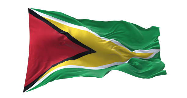 istock Guyana flag waving isolated on white background. 1654621685