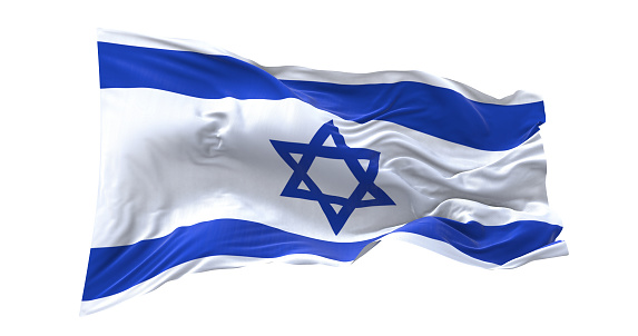 Israel flag waving isolated on white background with clipping path. flag frame with empty space for your text.