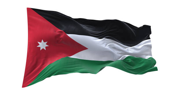 Jordan flag waving isolated on white background with clipping path. flag frame with empty space for your text.