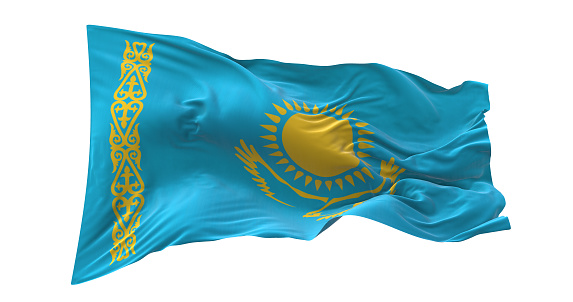 Kazakhstan flag waving isolated on white background with clipping path. flag frame with empty space for your text.