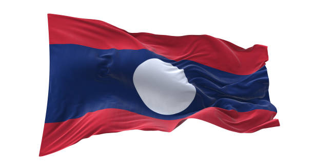 istock Laos flag waving isolated on white background. 1654626944